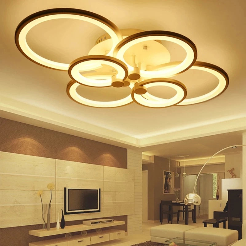 Lampadario Moderno Plafoniera led moderno 6 anelli 51 watt Luce Calda