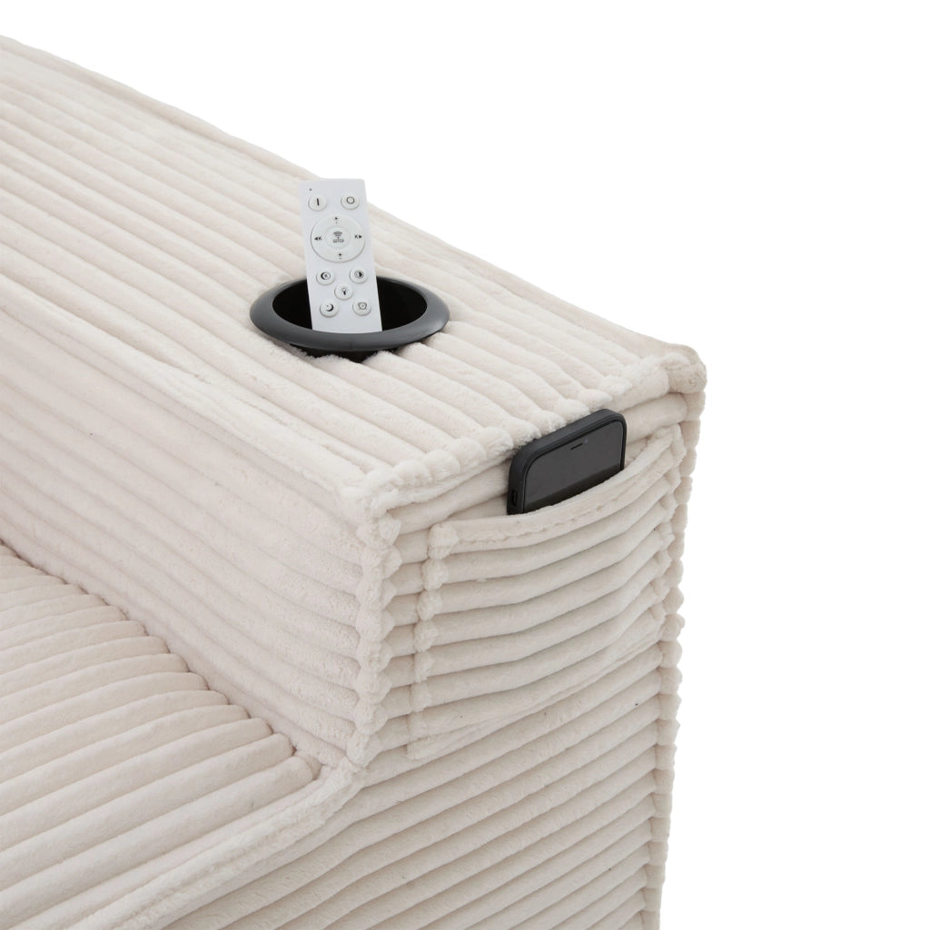 Divano modulare 2 posti con Portabicchieri e Tasche laterali in Velluto a coste Beige