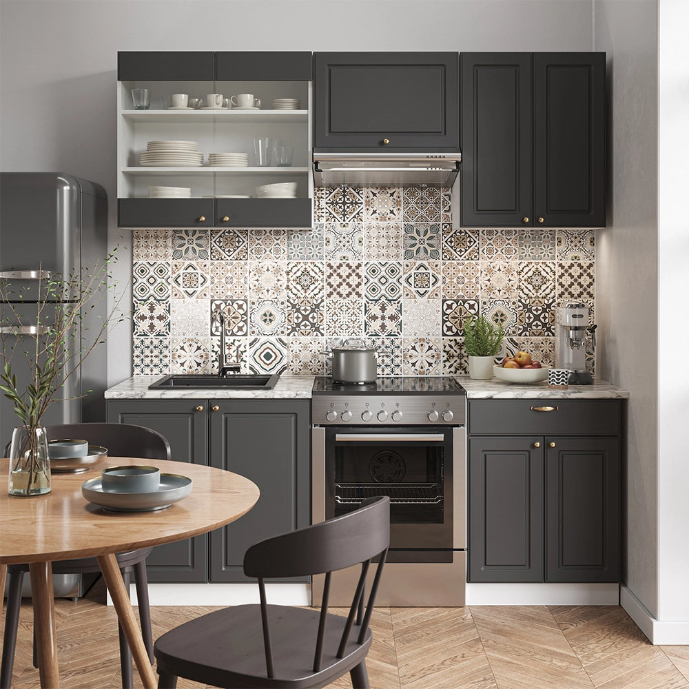 Cucina componibile Fame-Line Antracite-oro/Bianco 200 cm, PL Marmo Vicco