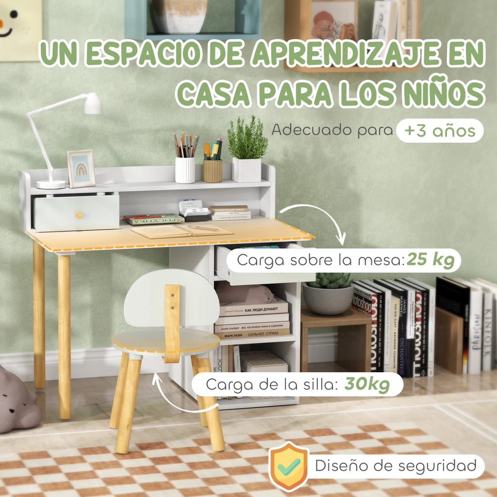 Scrivania per Bambini con Cassetti e Sedia ¨C Minimal ¨C Verde Chiaro e Bianco 90x50x75