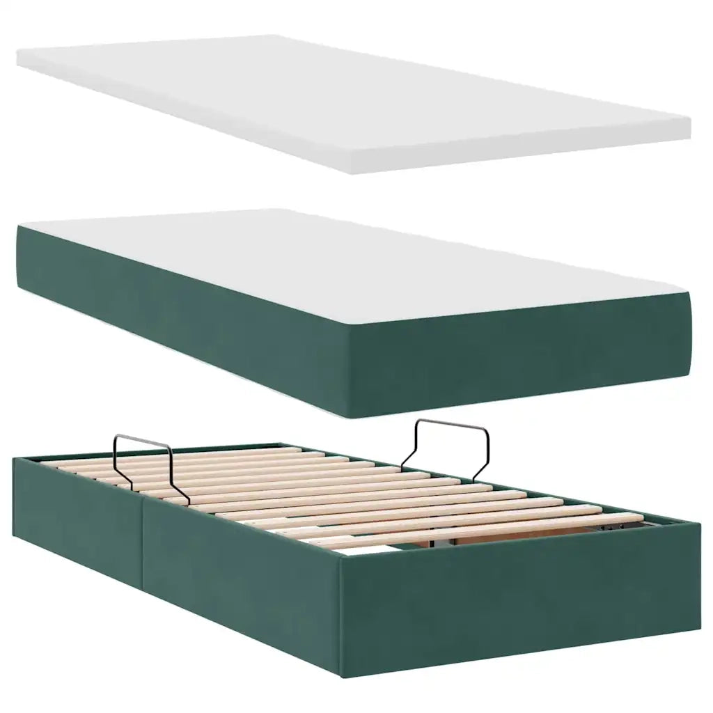 Letto con contenitore e materasso Verde Scuro 90 x 200 cm 3372126