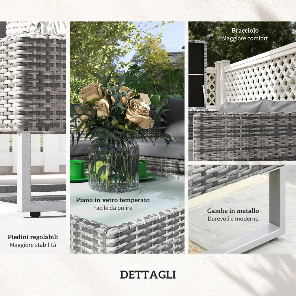 Set da Giardino 4 Pezzi con Divani e Tavolini ¨C Minimal ¨C Acciaio e Rattan