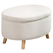 Pouf contenitore ovale ¨C Xylo ¨C velluto beige, gambe legno massello, 71x51,5x42 cm