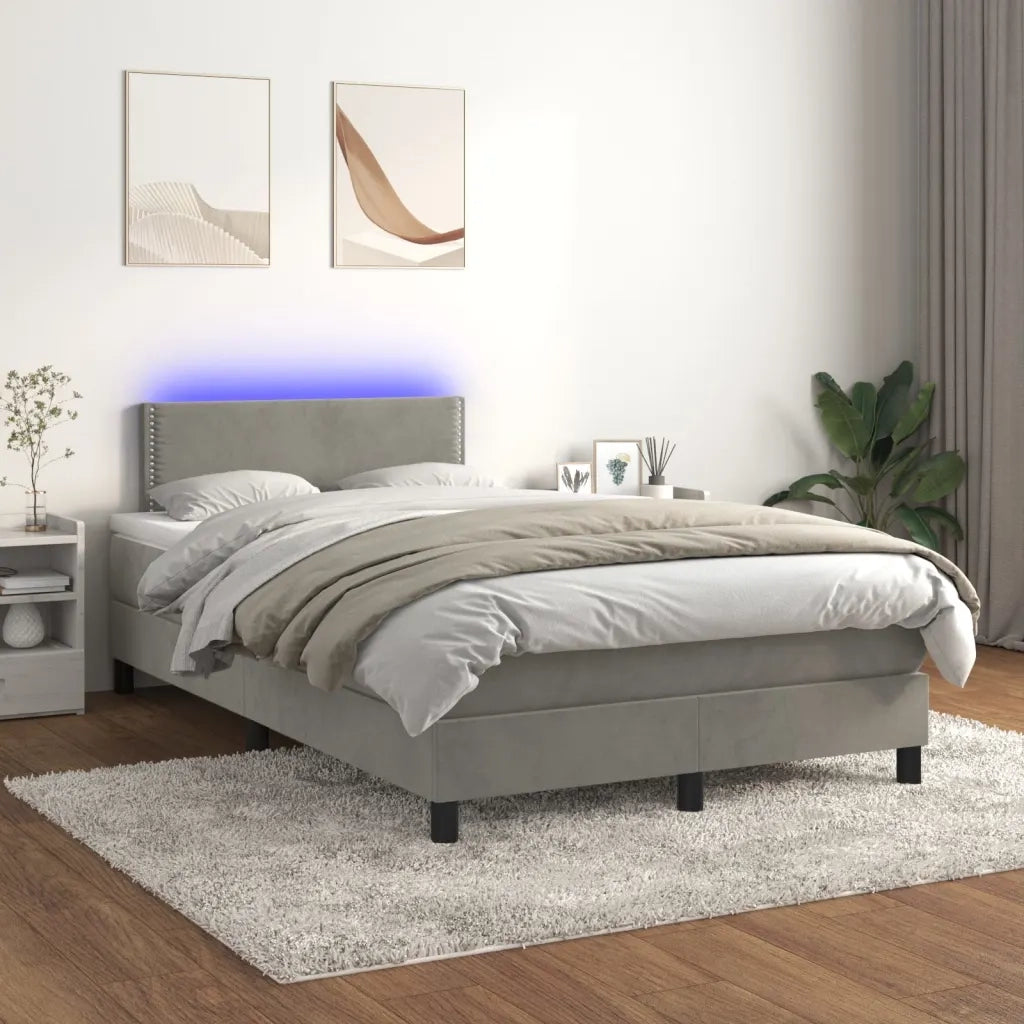 Letto a Molle con Materasso e LED Grigio Chiaro 120x200 cm Velluto