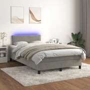 Letto a Molle con Materasso e LED Grigio Chiaro 120x200 cm Velluto