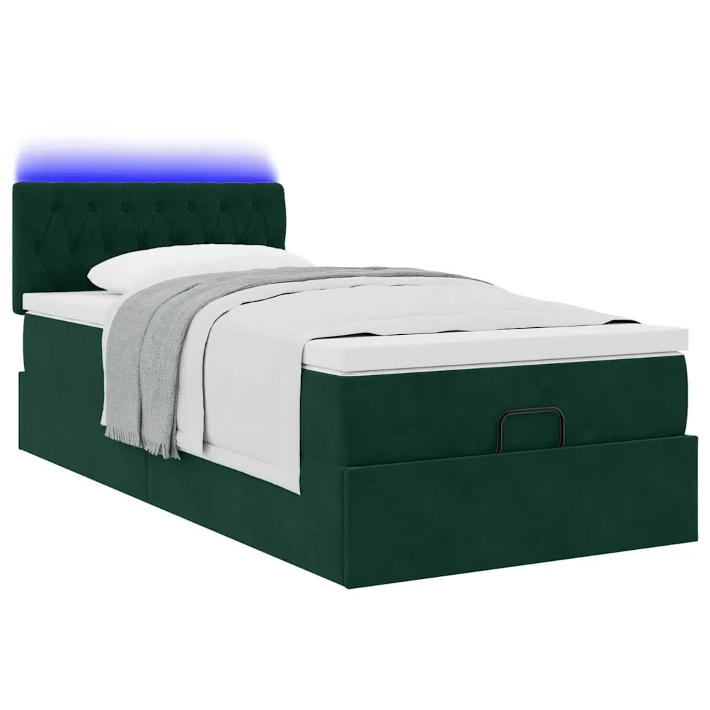 Pouf Letto con Materasso e LED Verde Scuro 80x200cm in Velluto 3312659