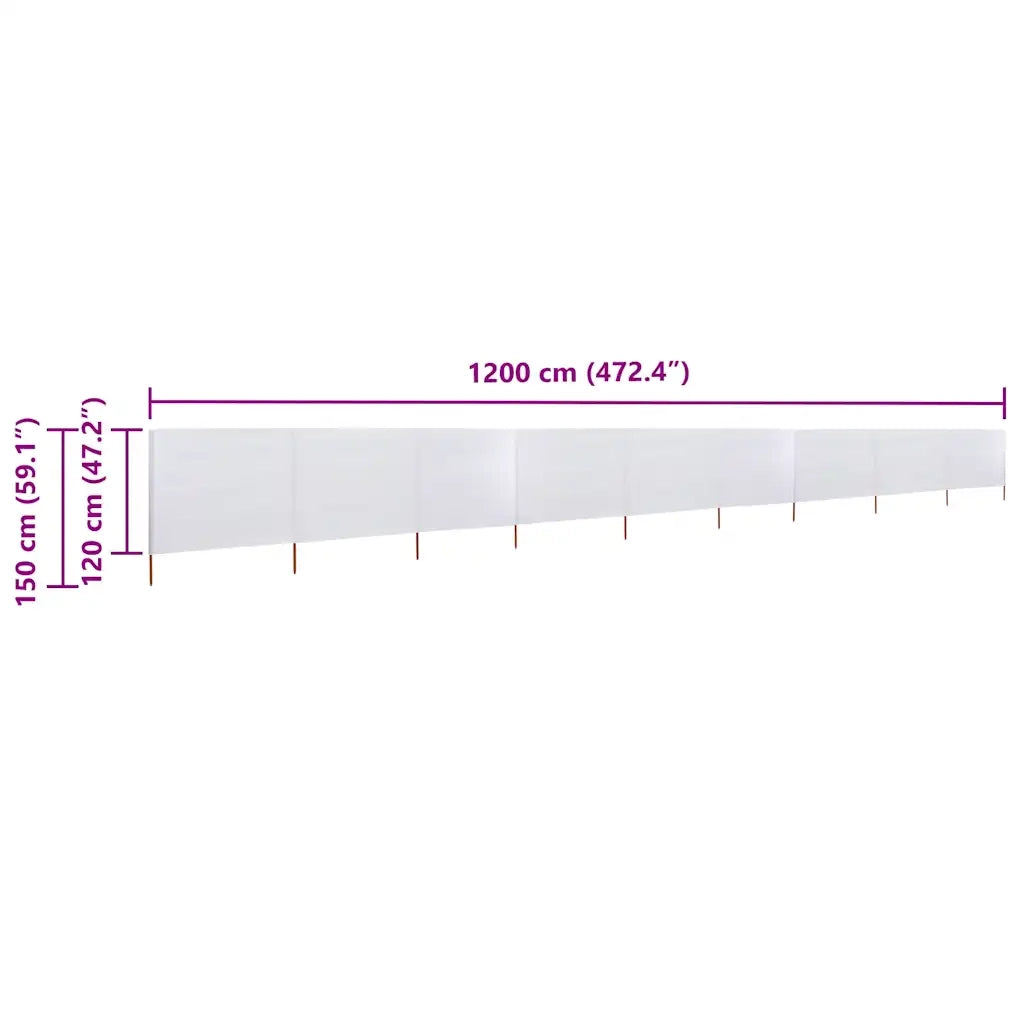 Paravento a 9 Pannelli in Tessuto 1200x120 cm Bianco Sabbia CFW2546239