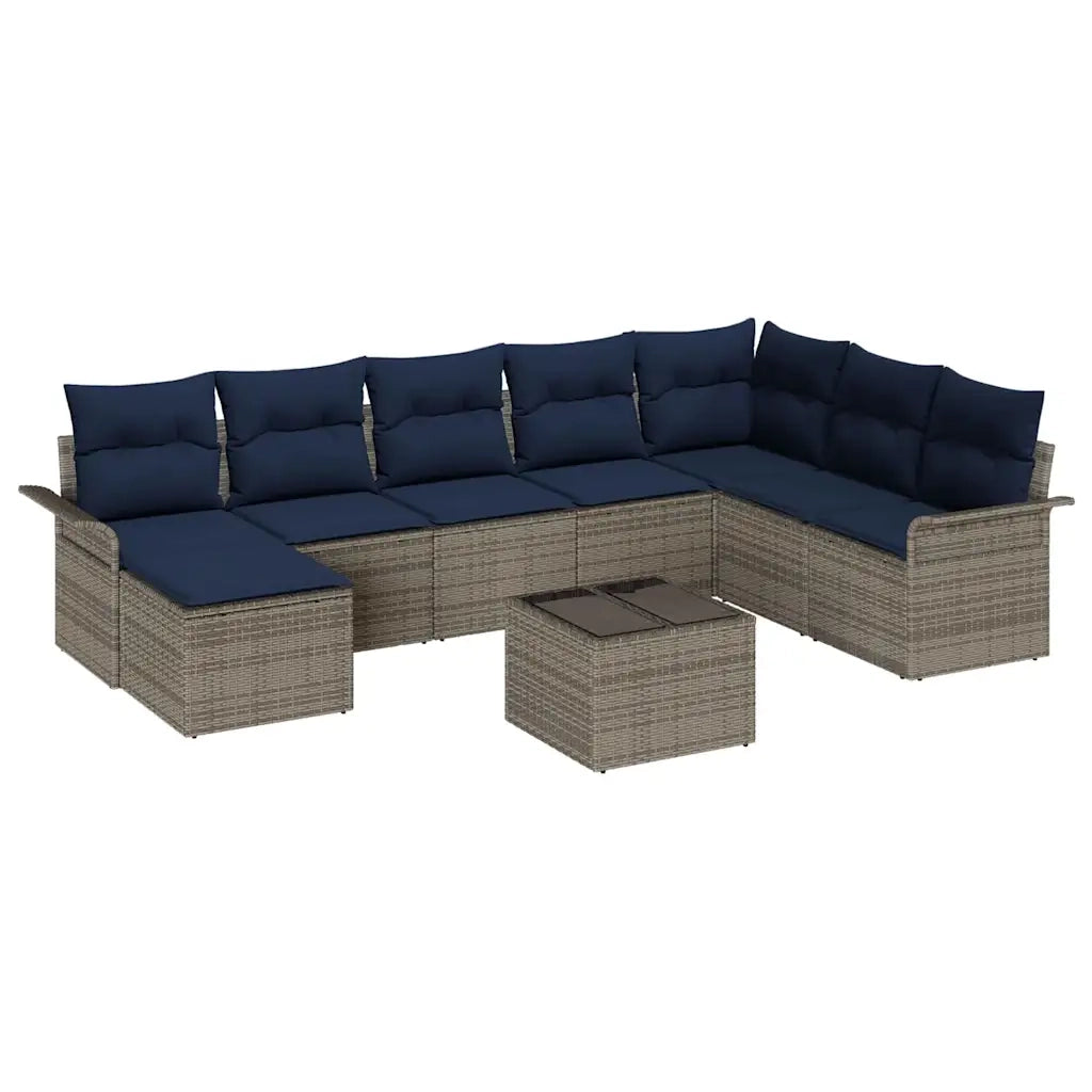 Set Divano da Giardino con cuscino 9 pcs Grigio Poly Rattan 3354164