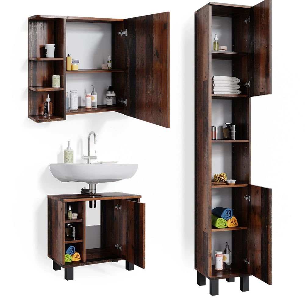 Vicco Set mobili bagno Rovere rustico 3 parti, con colonna
