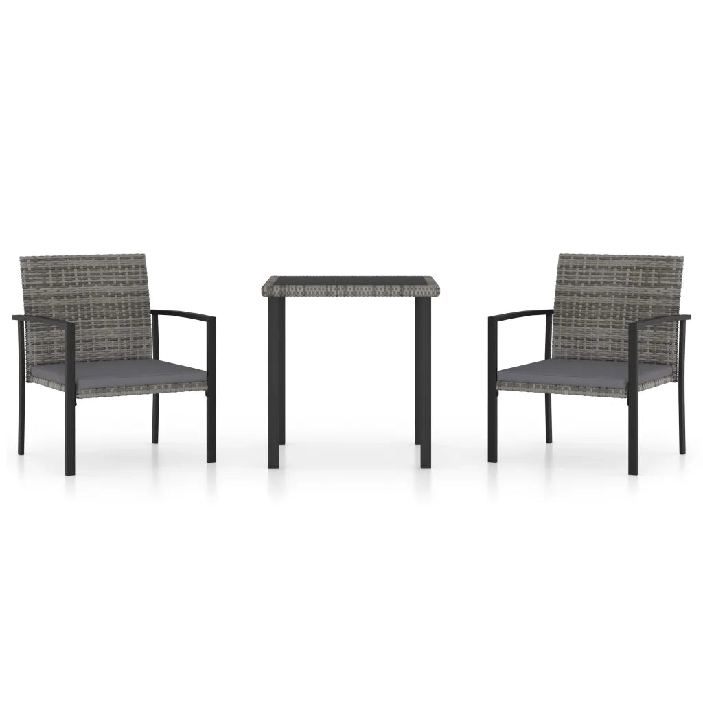 Set da Pranzo da Giardino 3 pz in Polyrattan Grigio