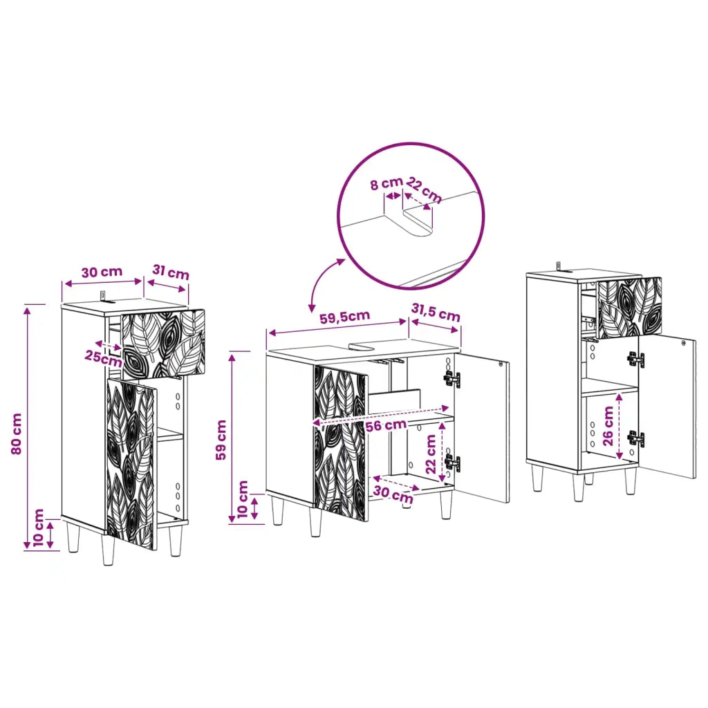 Set di Armadi da Bagno da 2 Pezzi DELFT Legno antico 3418033