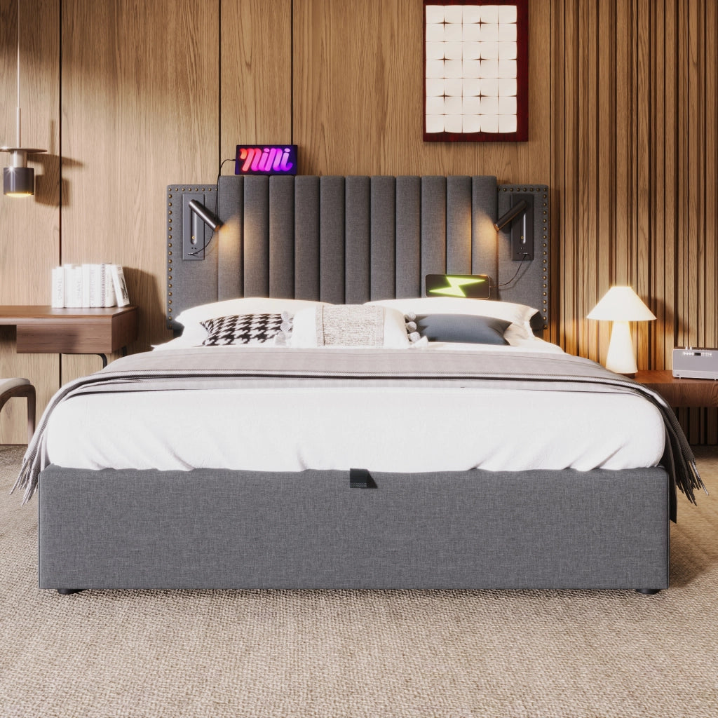 letto imbottito cotone grigio 140 x 200 cm