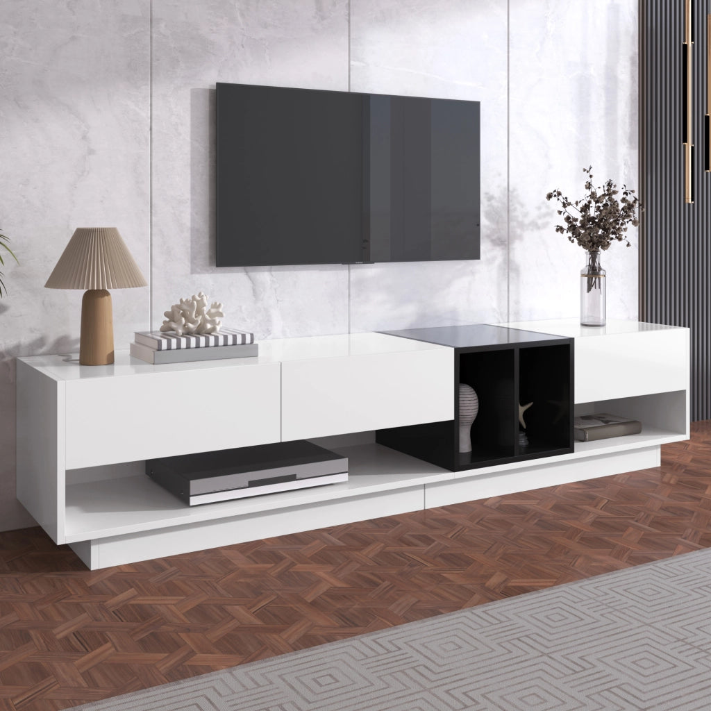 Mobile TV Lowboard ¨C MINIMAL ¨C Bianco Lucido e Nero, Cassetti e Vani