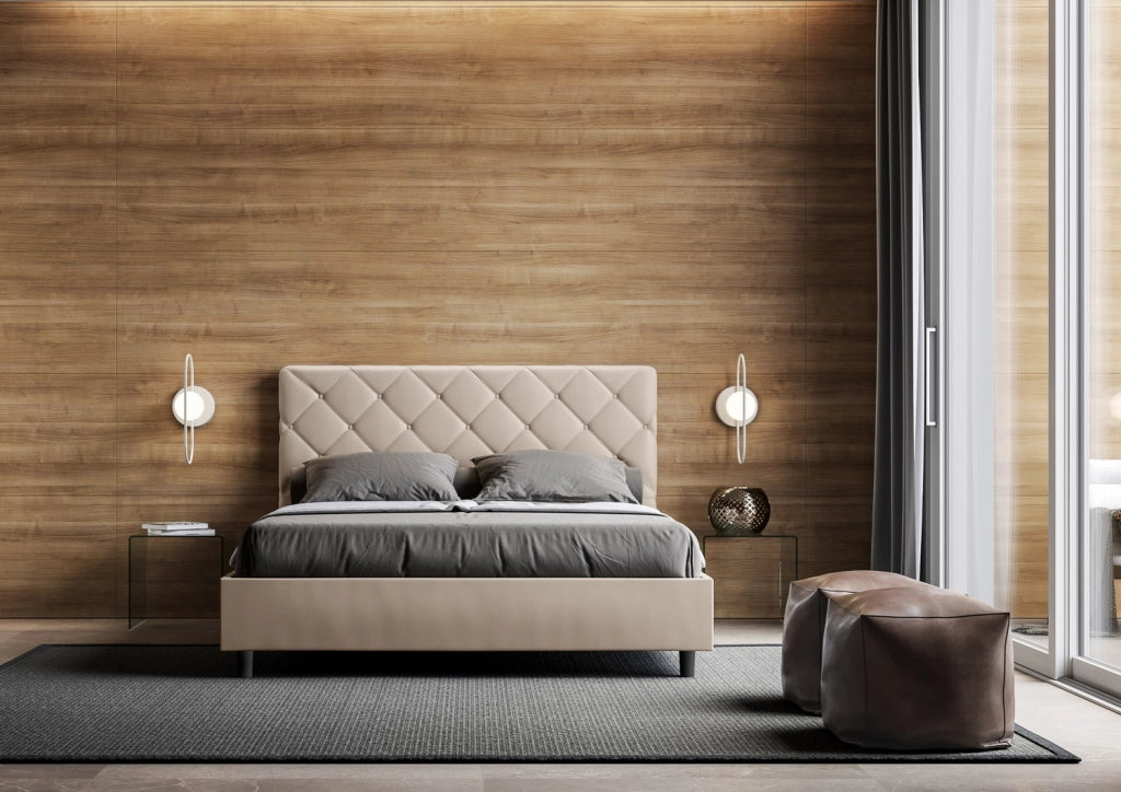 BS COM Letto matrimoniale con rete imbottito 160x210 similpelle tortora