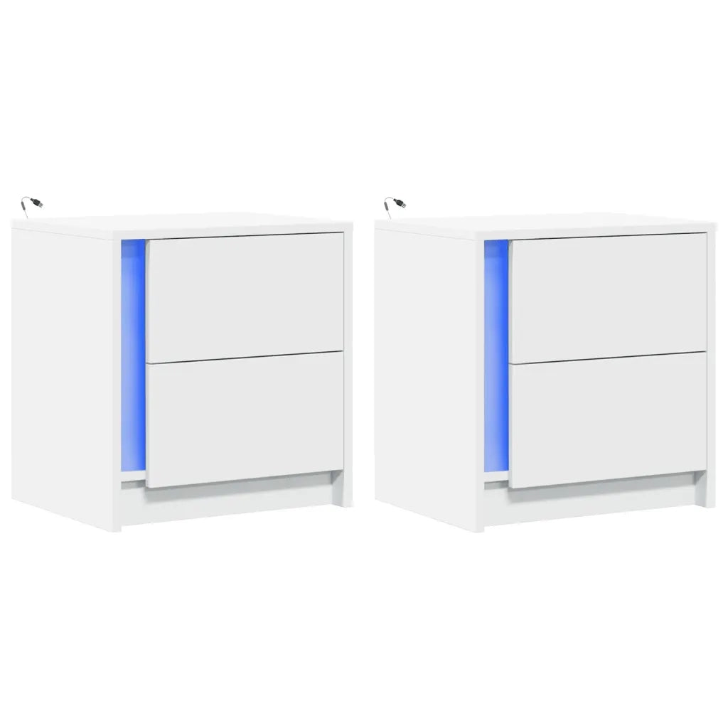 Comodini con Luci LED 2pz Bianchi in Legno Multistrato 852048