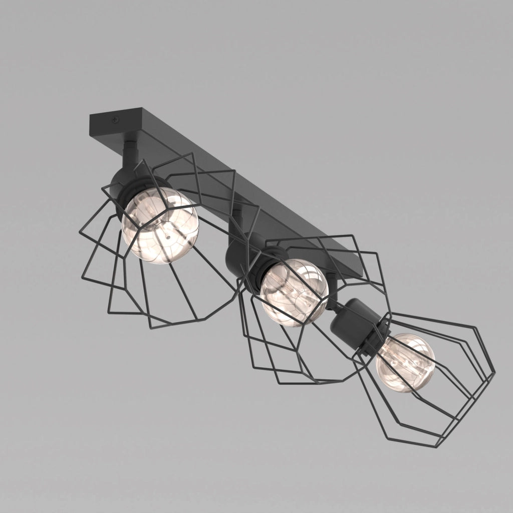 Plafoniera industriale Parkla 3 luci E27 nera Luminex