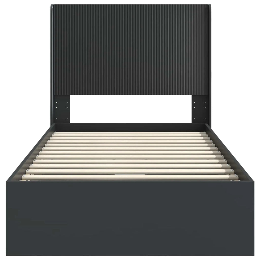 Letto singolo | Letto per adulti | Struttura del letto con stoccaggio e testata Nero 90 x 190 cm