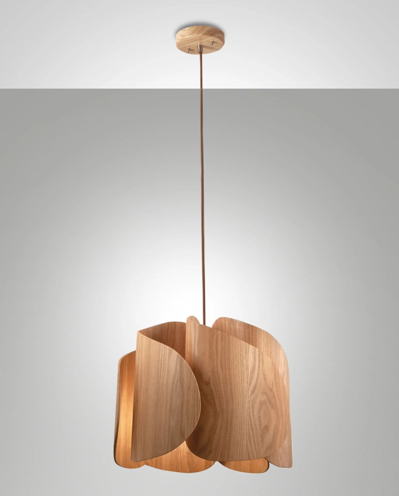 Lampada a Sospensione Pevero in Frassino e Metallo, design moderno, attacco E27, ideale per illuminazione d'interni, diametro 420mm