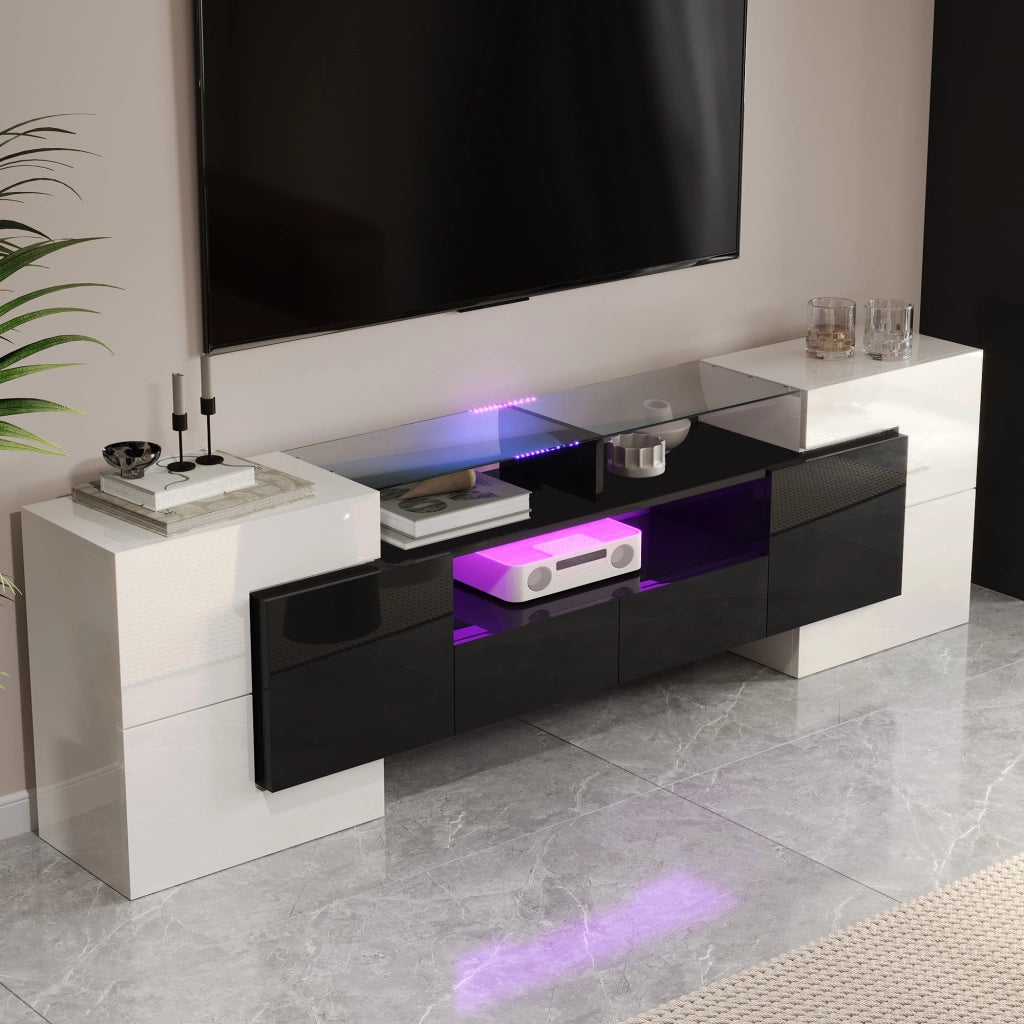 Cassettiera per TV bianca e nera in truciolare lunghezza 200 cm