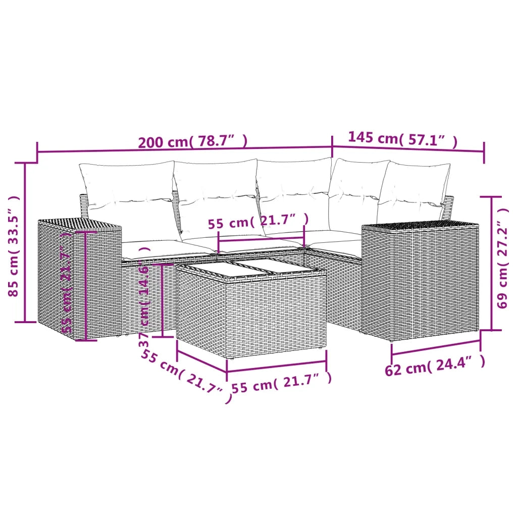 Set Divano da Giardino 5 pz con Cuscini Beige in Polyrattan 3254856