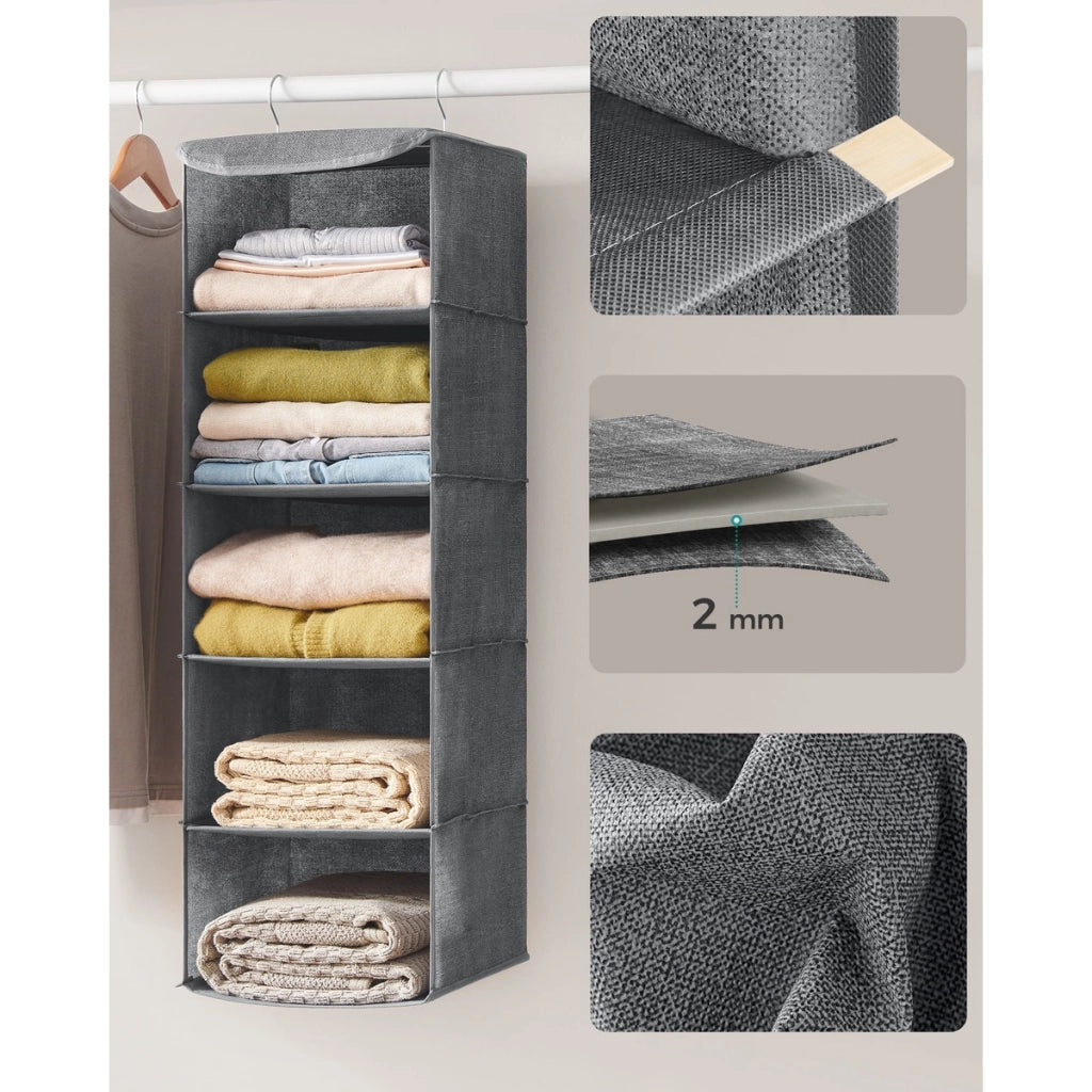 Organizer pensile grigio per armadio a 5 scomparti