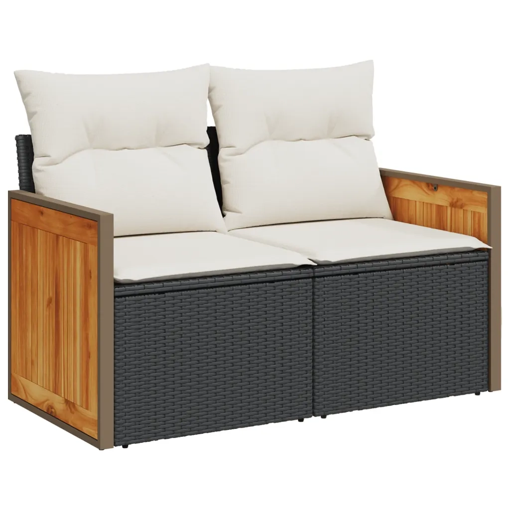 Set Divani da Giardino 10pz con Cuscini in Polyrattan Nero 3228002
