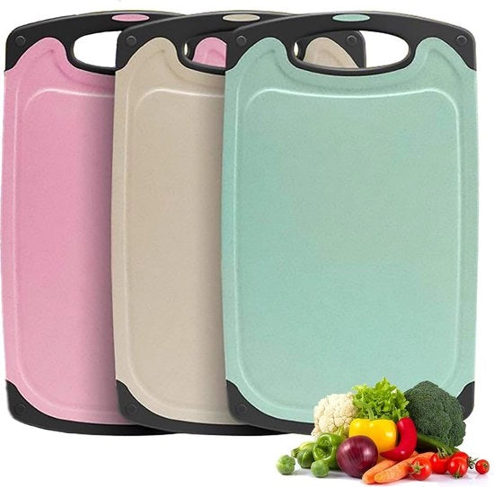 Set di taglieri da cucina, 3 pezzi, con strisce di taro, taglieri da cucina BPA liberi, con solchi di succo, facile da afferrare, fori appesi, antiscivolo.