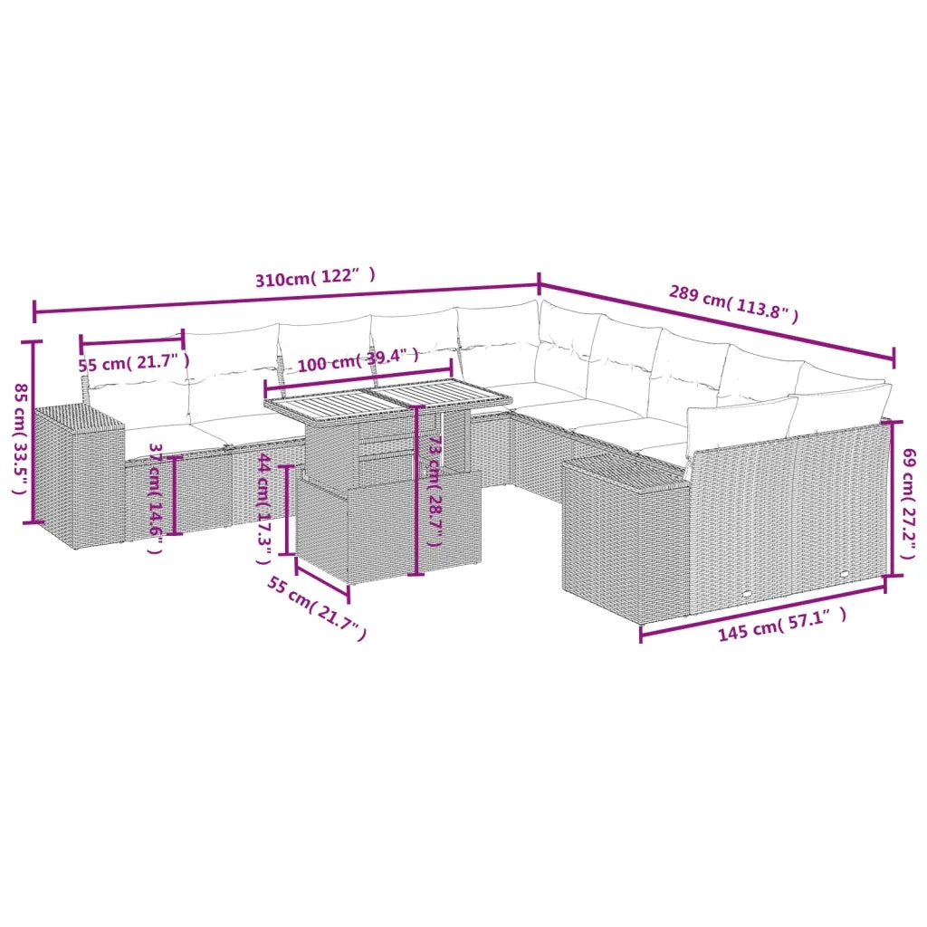Set Divani da Giardino 11 pz con Cuscini in Polyrattan Grigio 3272831