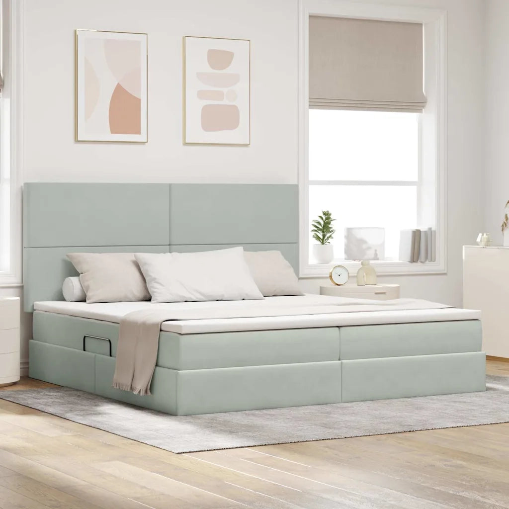 Letto con contenitore e materasso Grigio chiaro 200 x 200 cm 3371991