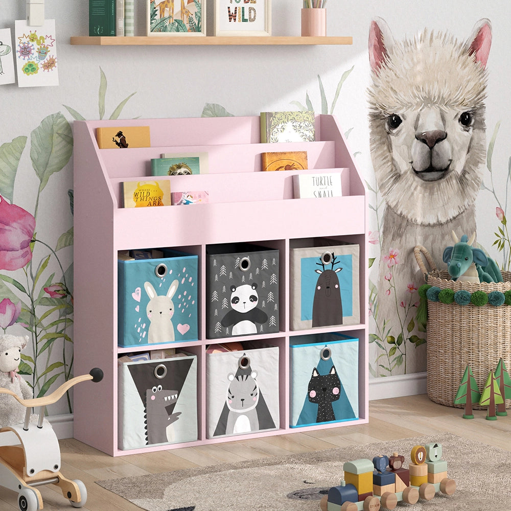 Vicco Libreria bambini rosa 107.2 x 114.2 cm con 6 scatole pieghevoli (grigie)