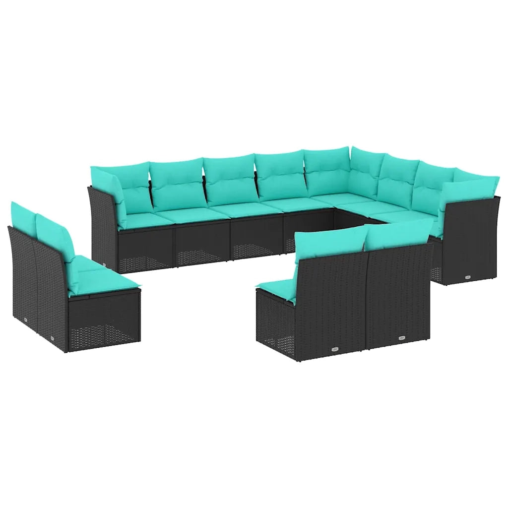 Set Divani da Giardino 12 pz con Cuscini Nero in Polyrattan 3218467