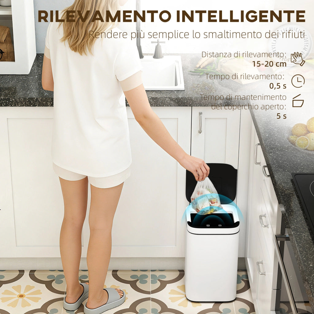 Bidone per Immondizia con Sensore ¨C Minimal ¨C Bianco e Nero 24x24x41 cm