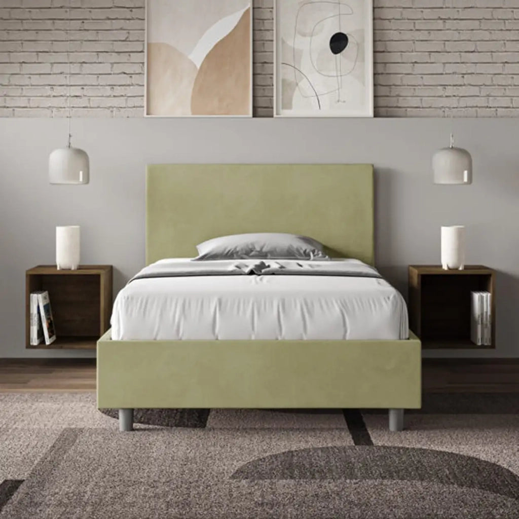 Letto una piazza e mezza senza rete imbottito 120x210 microfibra tè verde Adele