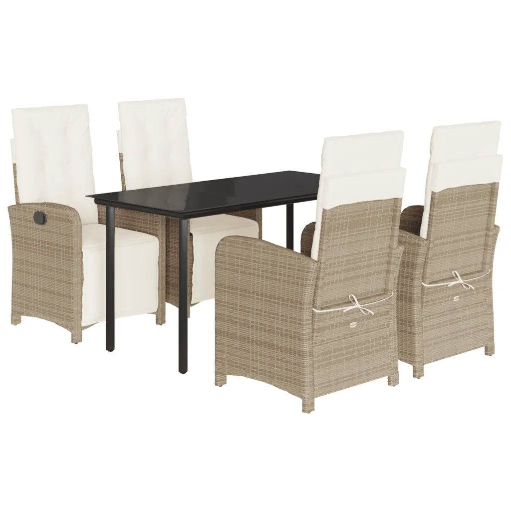 Set da Pranzo da Giardino 5 pz con Cuscini Beige in Polyrattan