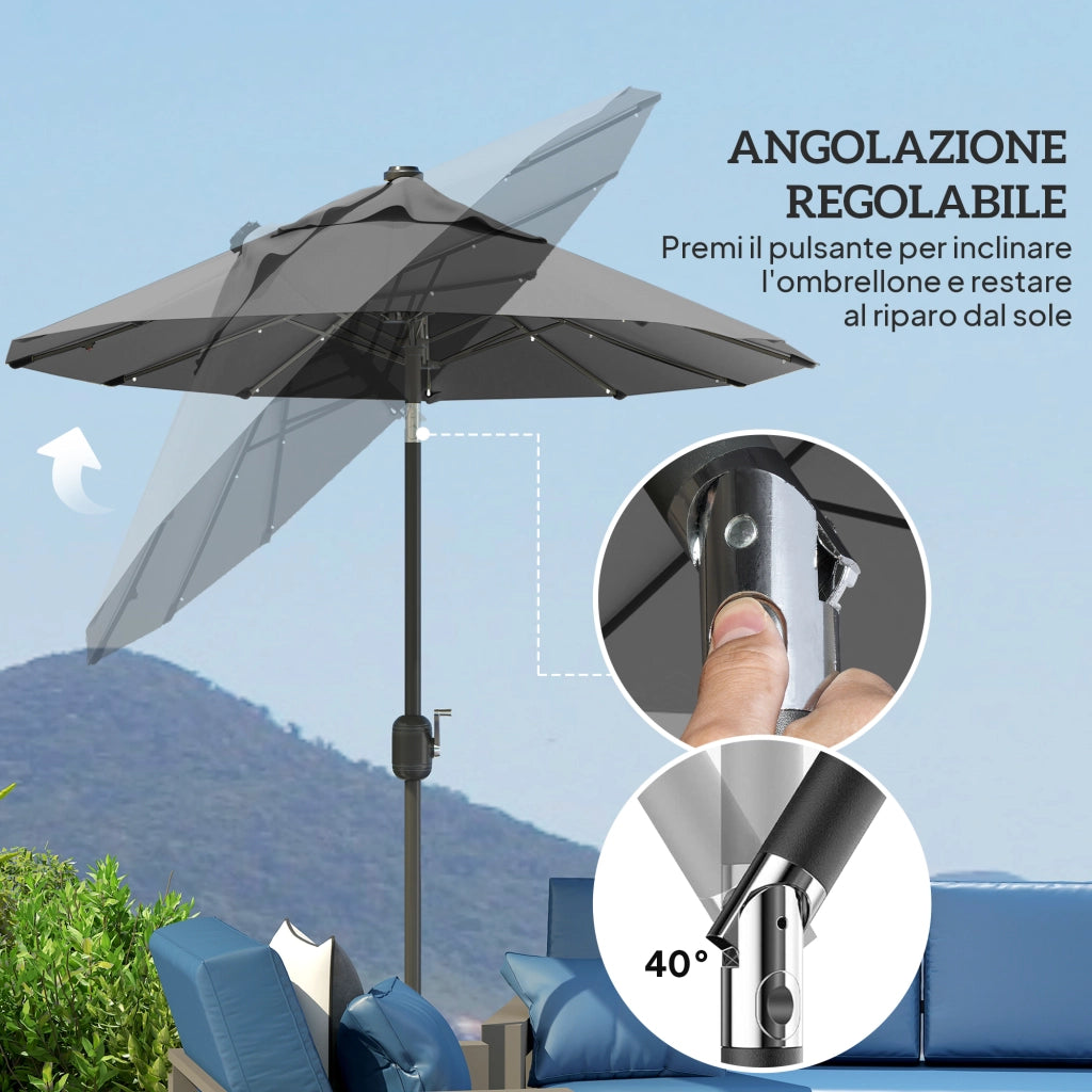 Ombrellone doppio con base a croce e luci solari ¨C Minimal ¨C Grigio 295x150x219cm