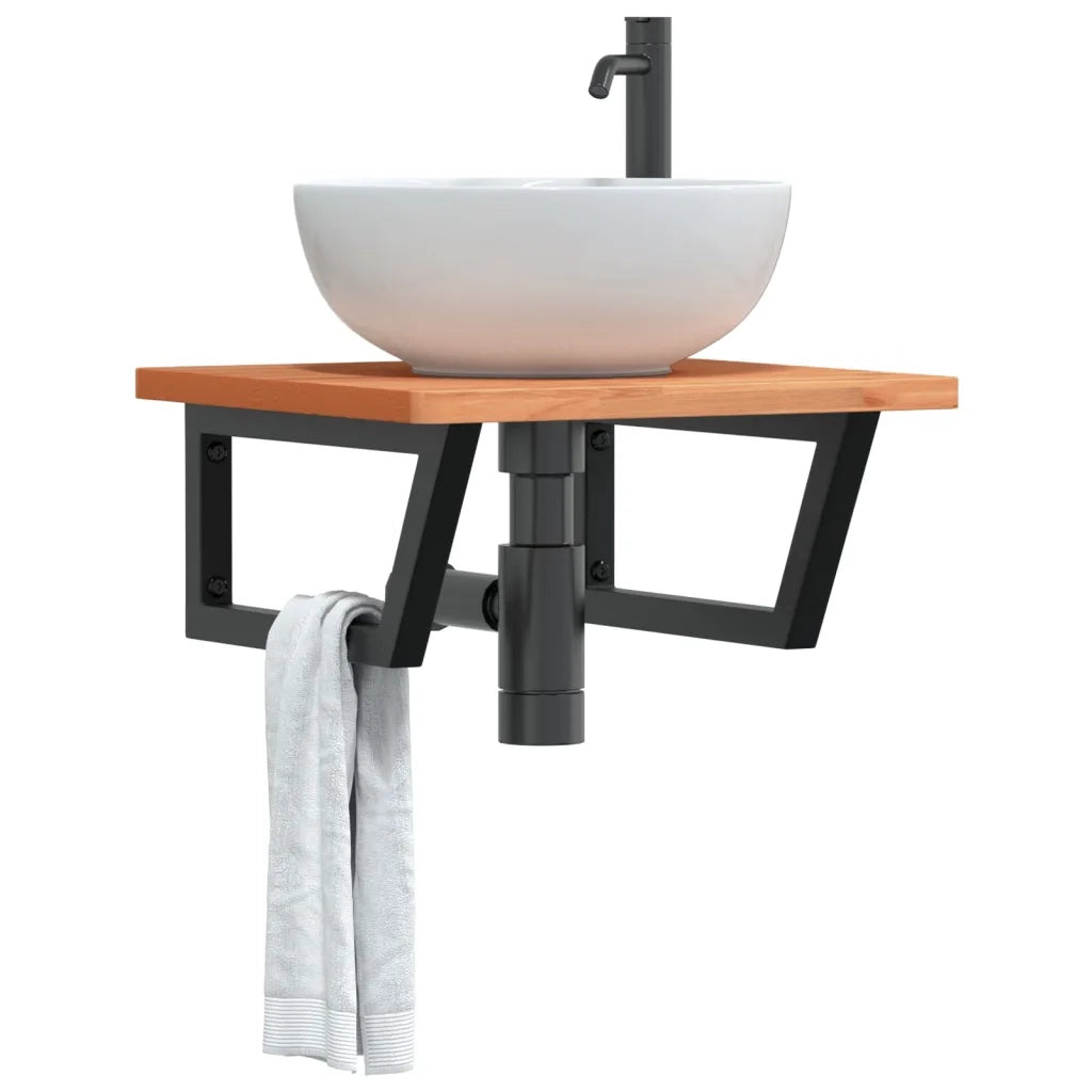 Ripiano a Parete per Lavabo-Mensole a Muro in Acciaio e Massello di Faggio 573679