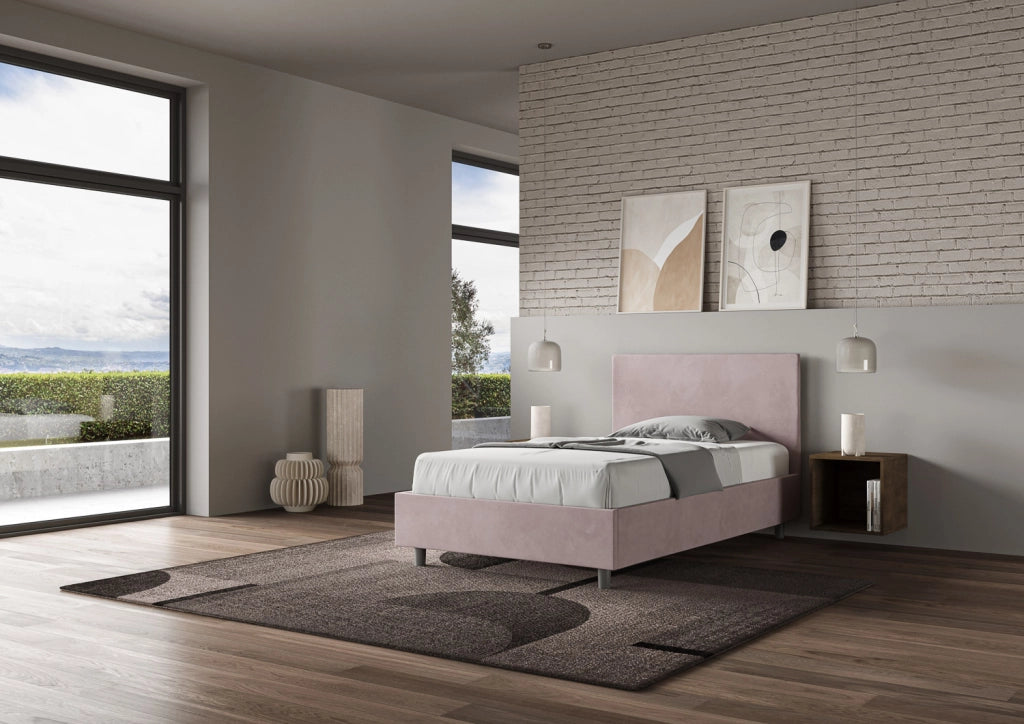 BS COM Letto una piazza e mezza senza rete imbottito 110x190 microfibra glicine