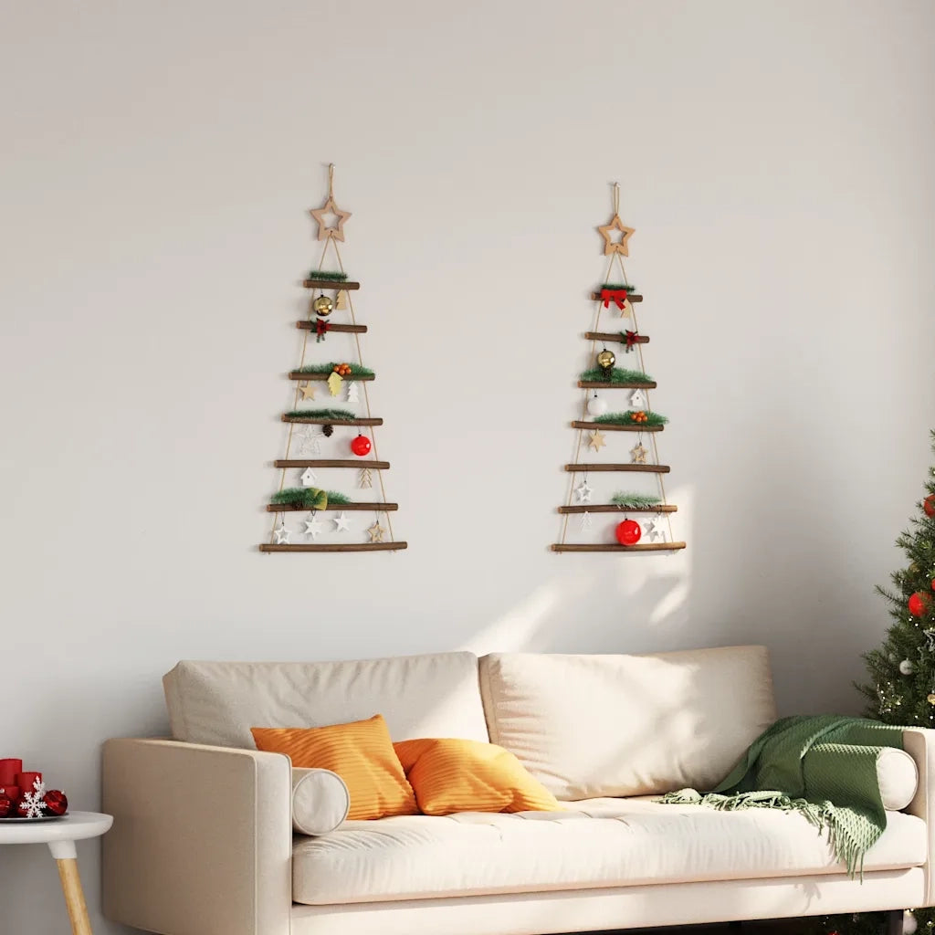 Alberi di Natale sospesi con stelle in alto 2 pz-Decorazioni natalizie 42x90 cm Ramo naturale