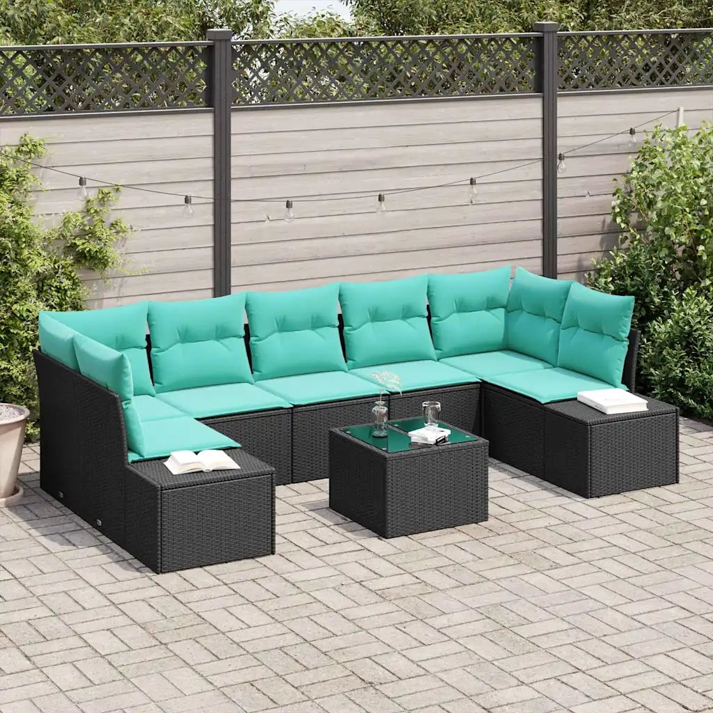 Set Divano da Giardino 8 pz Nero e Turchese polyrattan 3355655
