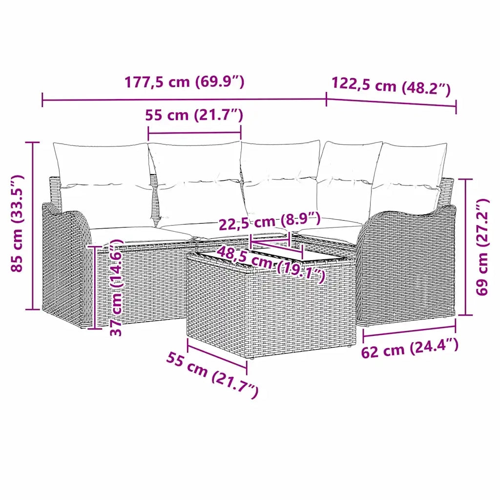 Set Divano da Giardino | Set Salotto da Giardino Grigio chiaro polyrattan