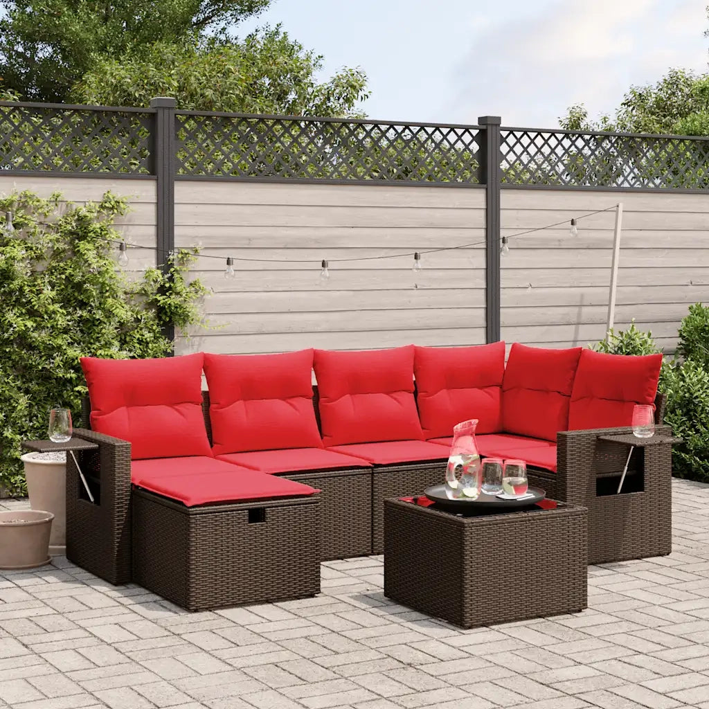Set Divani da Giardino 7 pz con Cuscini Marrone in Polyrattan 3263810