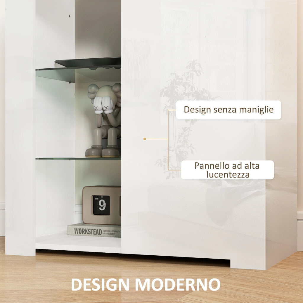 Mobile Contenitore a LED con Ripiani e Armadietto ¨C zephmum ¨C Legno e Vetro, Bianco, 75x40.1x83 cm