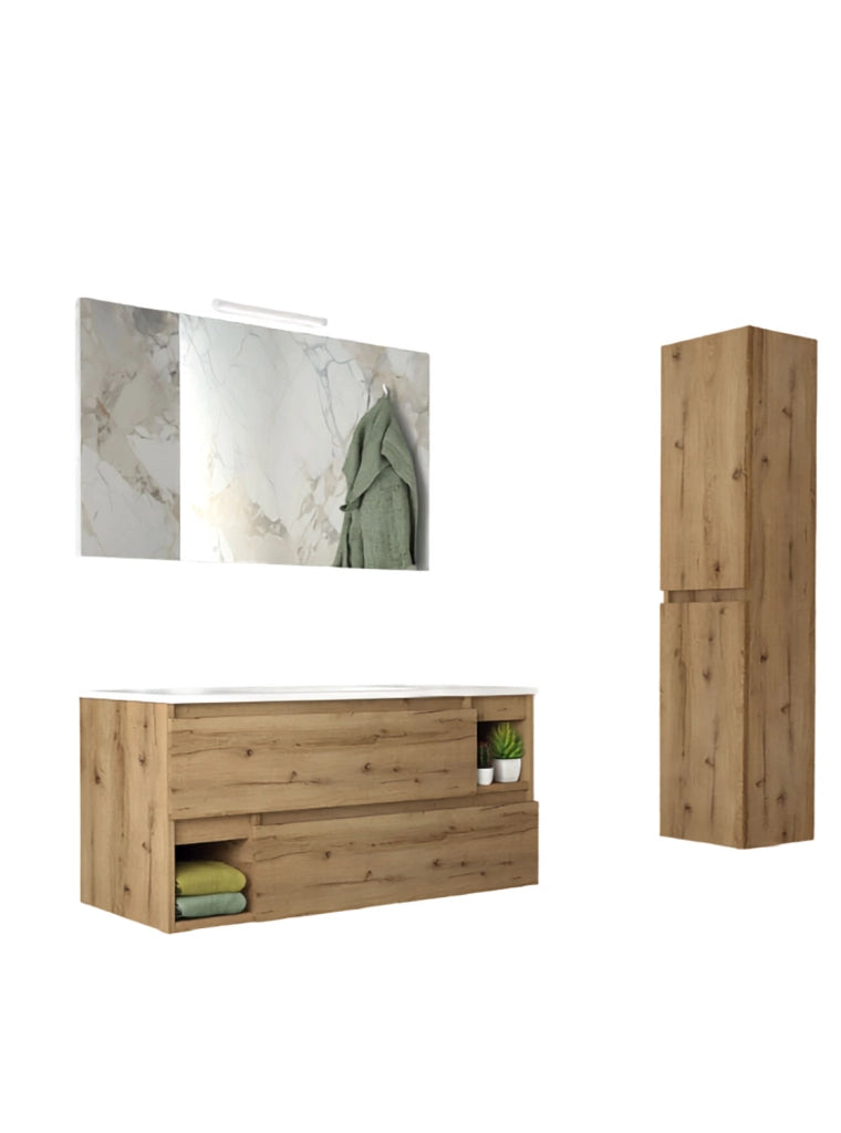 Mobile da Bagno Sospeso con Lavabo 100 cm e Specchio Dany Rovere Miele