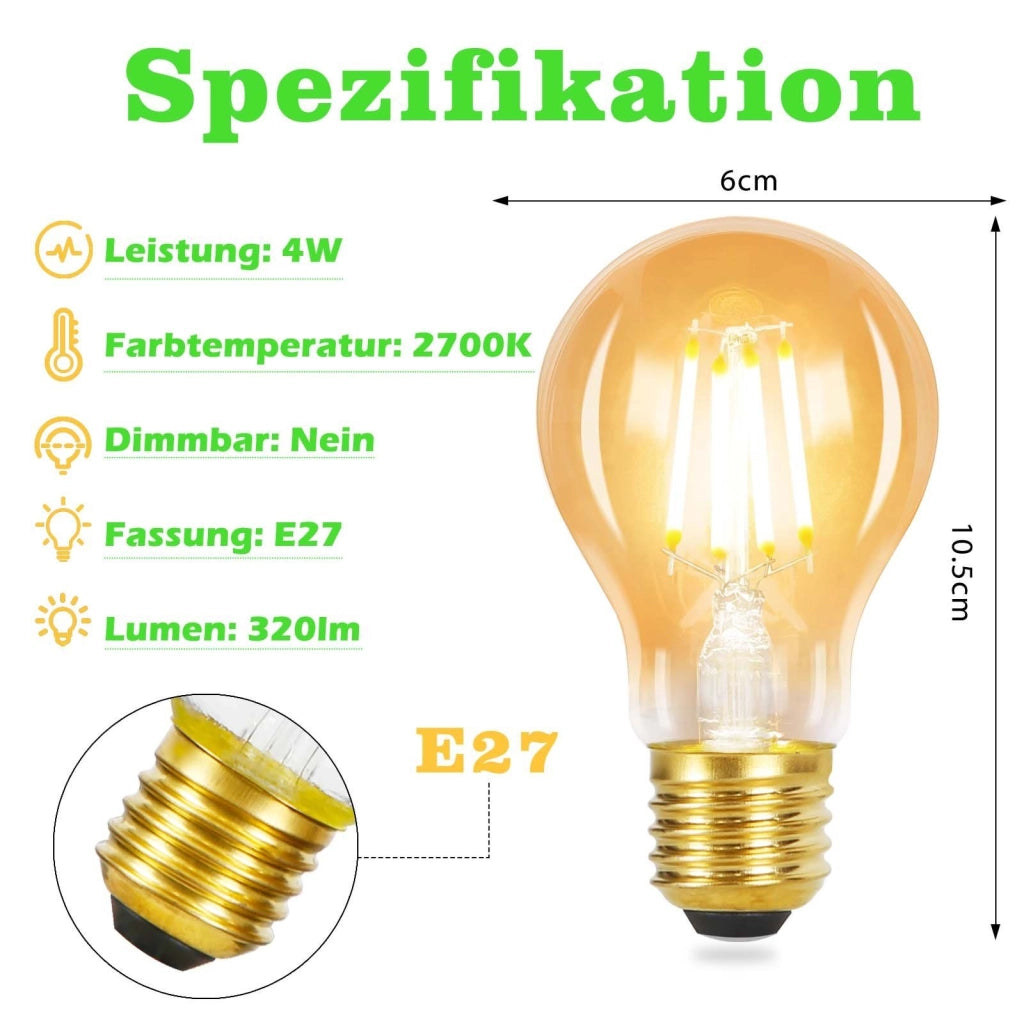 ZMH Bombilla LED A60 Bombilla Edison Vintage 2700K Dormitorio