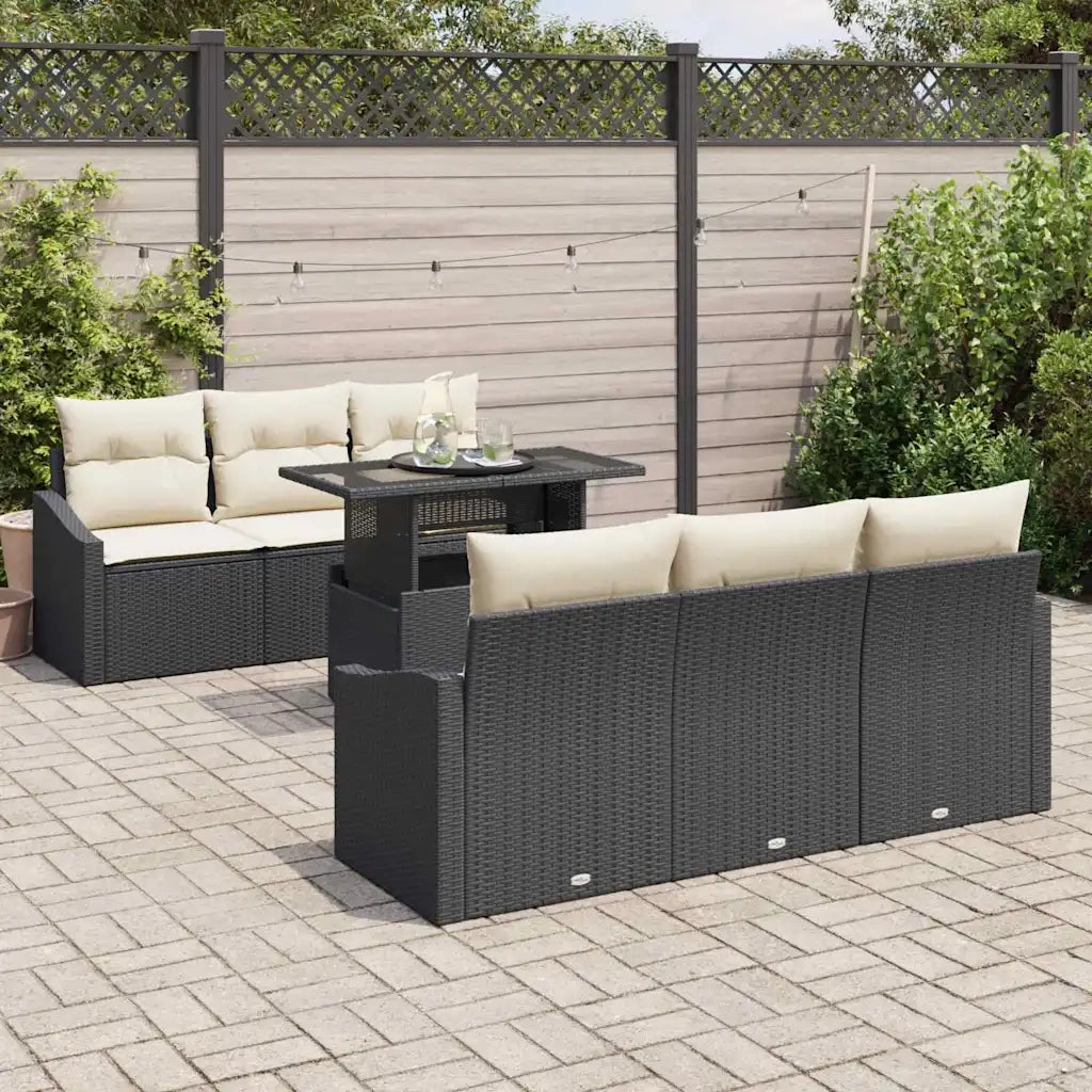Set Divano da Giardino 7 pcs Nero e crema 100 x 55 x 73 cm 3348923