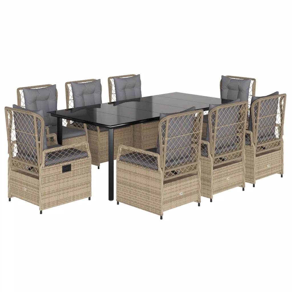 Set da Pranzo da Giardino 9 pz con Cuscini Beige in Polyrattan 3263012