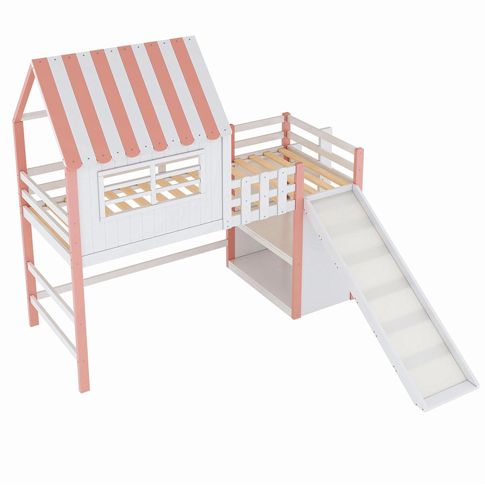 Letto bambini - Xylo - 90x200 cm con scivolo rosa