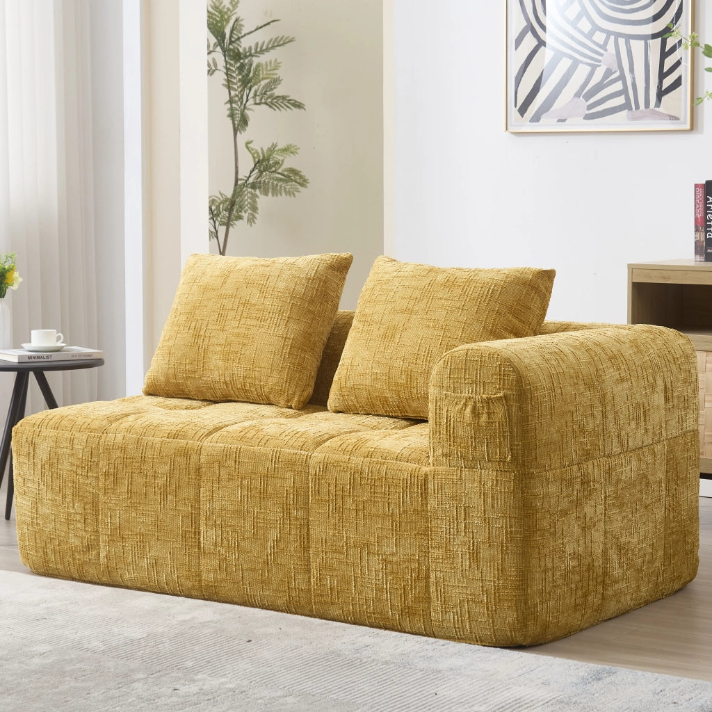 Divano comodo per 2 persone - Zephmum- Con cuscino e tasche laterali, giallo