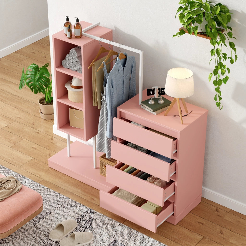 Armadio con Cassetti e Appendiabiti ¨C MINIMAL ¨C Rosa, B140xP40xH135