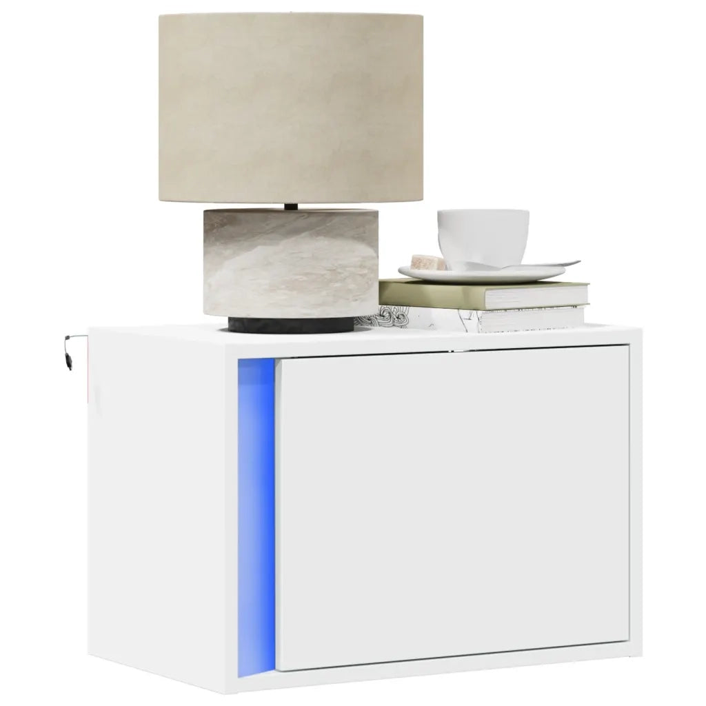 Comodino | Armadio da Notte | Mobiletto da notte a Parete con Luci LED Bianco